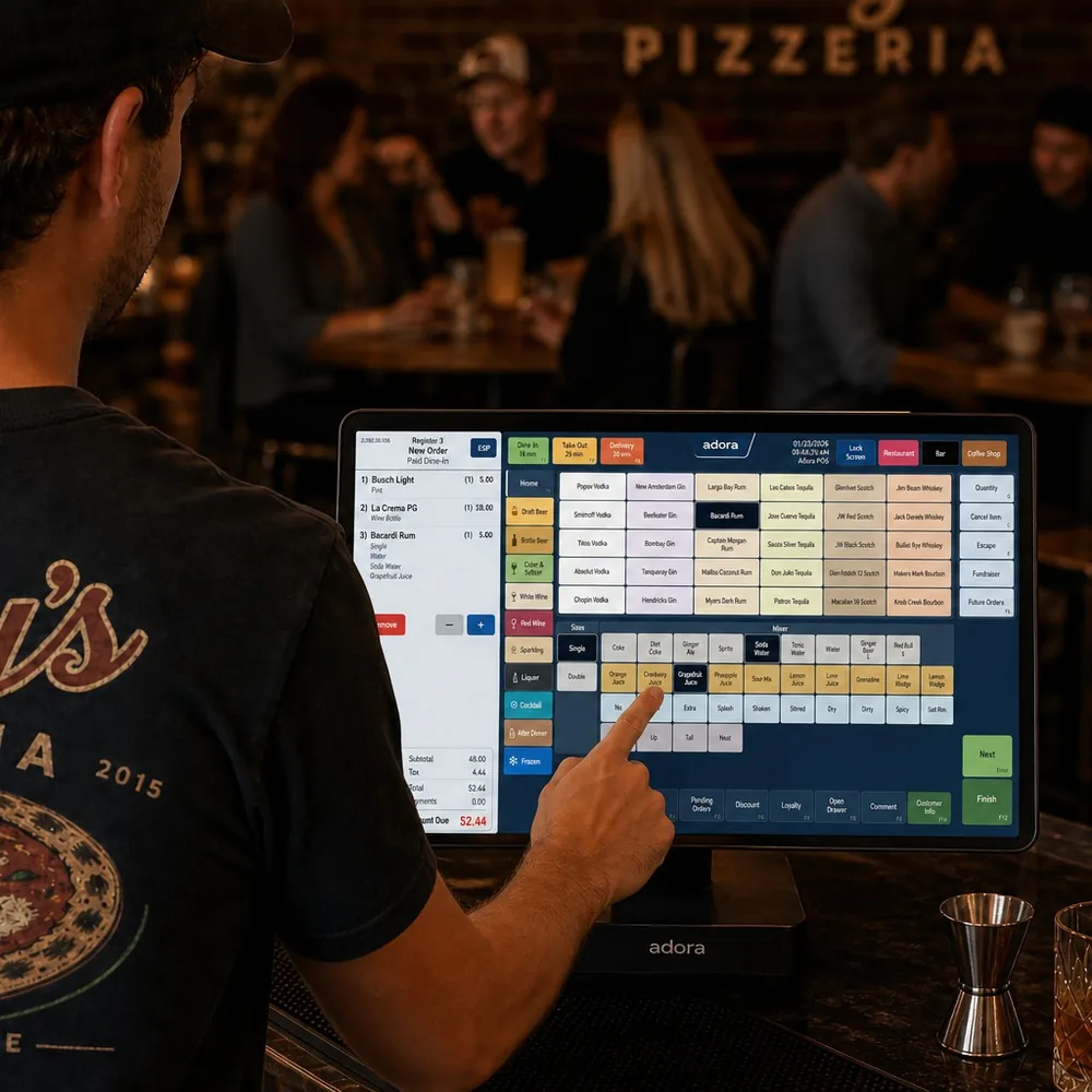 Bartender using the Adora bar POS