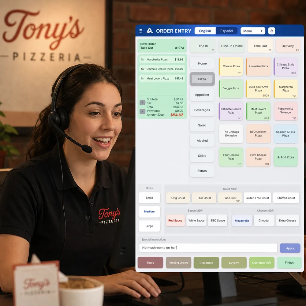 Call-center agent entering a phone order in Adora