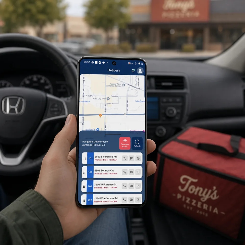 Delivery driver using the Adora driver app