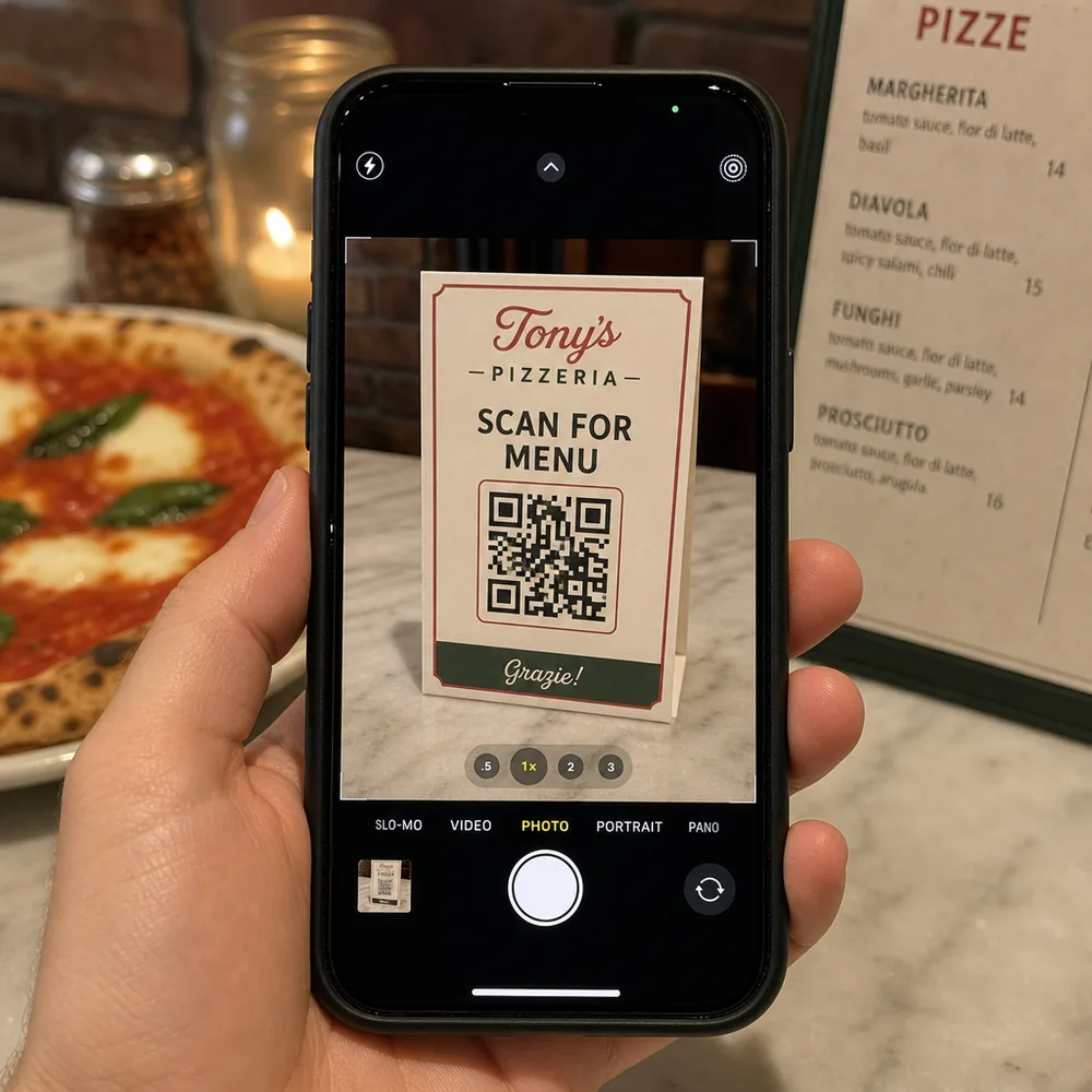 Guest scanning a table QR code to open the menu